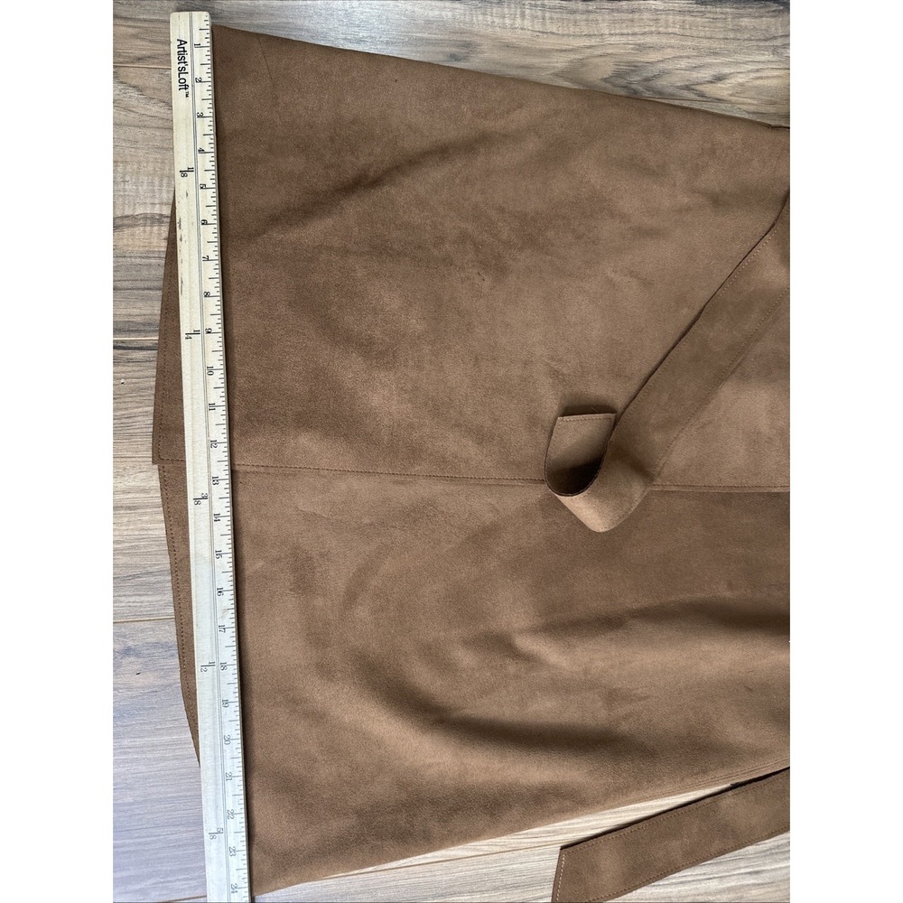 H&M Faux Suede Oversized Jacket Womens XS Tan Longline Coat Belted Pockets - Picture 2 of 14